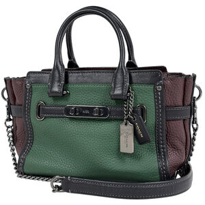 Coach logo handbag, 2-way shoulder bag with turnlock closure, leather, green,...